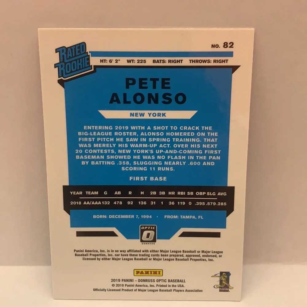 2019 Donruss Optic Pete Alonso Mets Rated Rookie #82 (MISC7)